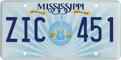 MS license plate ZIC451