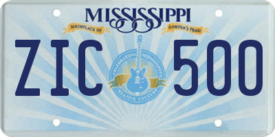 MS license plate ZIC500