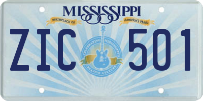 MS license plate ZIC501