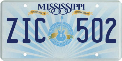 MS license plate ZIC502