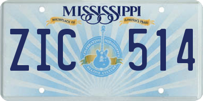 MS license plate ZIC514