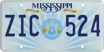 MS license plate ZIC524