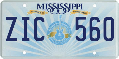 MS license plate ZIC560