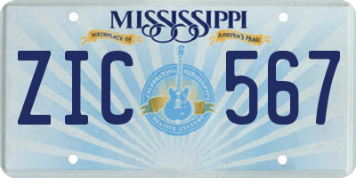MS license plate ZIC567