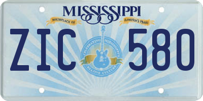 MS license plate ZIC580