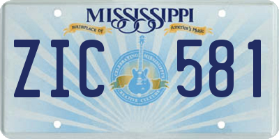 MS license plate ZIC581