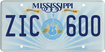 MS license plate ZIC600