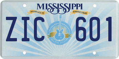MS license plate ZIC601