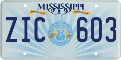 MS license plate ZIC603