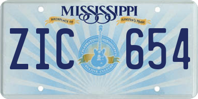 MS license plate ZIC654