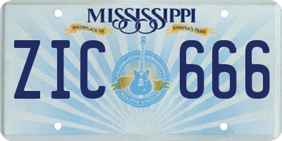 MS license plate ZIC666