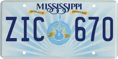 MS license plate ZIC670