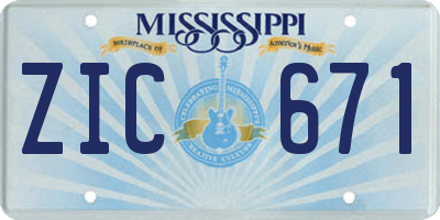 MS license plate ZIC671