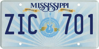 MS license plate ZIC701