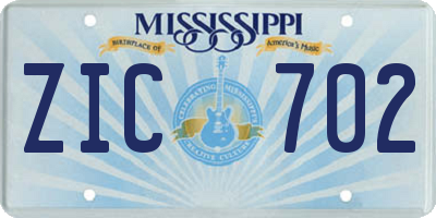 MS license plate ZIC702