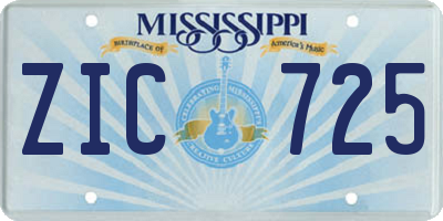 MS license plate ZIC725