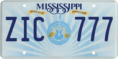 MS license plate ZIC777