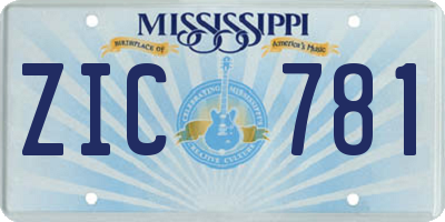 MS license plate ZIC781