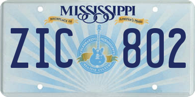 MS license plate ZIC802