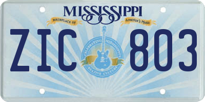 MS license plate ZIC803