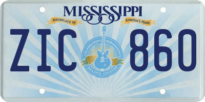 MS license plate ZIC860
