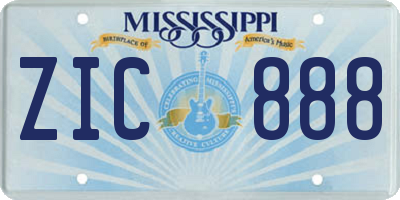 MS license plate ZIC888
