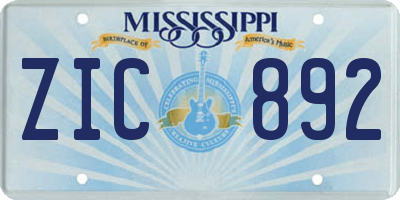 MS license plate ZIC892