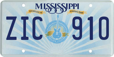 MS license plate ZIC910