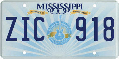 MS license plate ZIC918