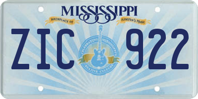 MS license plate ZIC922