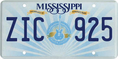 MS license plate ZIC925