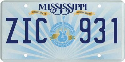 MS license plate ZIC931