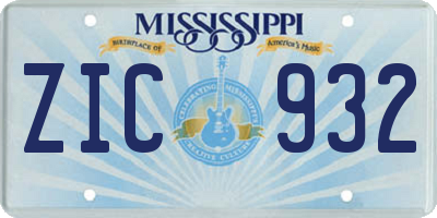 MS license plate ZIC932