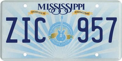 MS license plate ZIC957