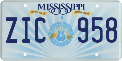 MS license plate ZIC958