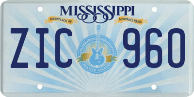 MS license plate ZIC960