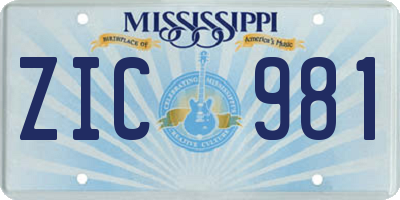 MS license plate ZIC981