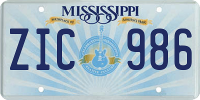 MS license plate ZIC986