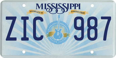 MS license plate ZIC987