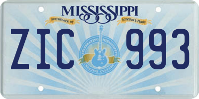 MS license plate ZIC993
