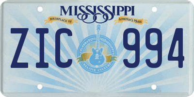 MS license plate ZIC994