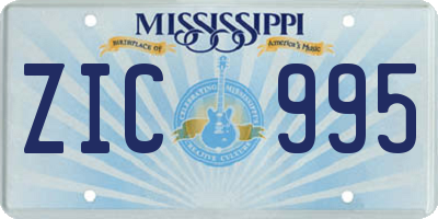 MS license plate ZIC995