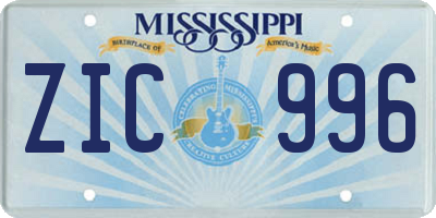 MS license plate ZIC996