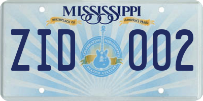 MS license plate ZID002