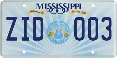 MS license plate ZID003