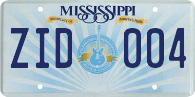 MS license plate ZID004