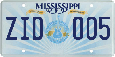 MS license plate ZID005