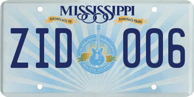 MS license plate ZID006