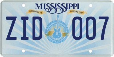 MS license plate ZID007