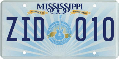 MS license plate ZID010